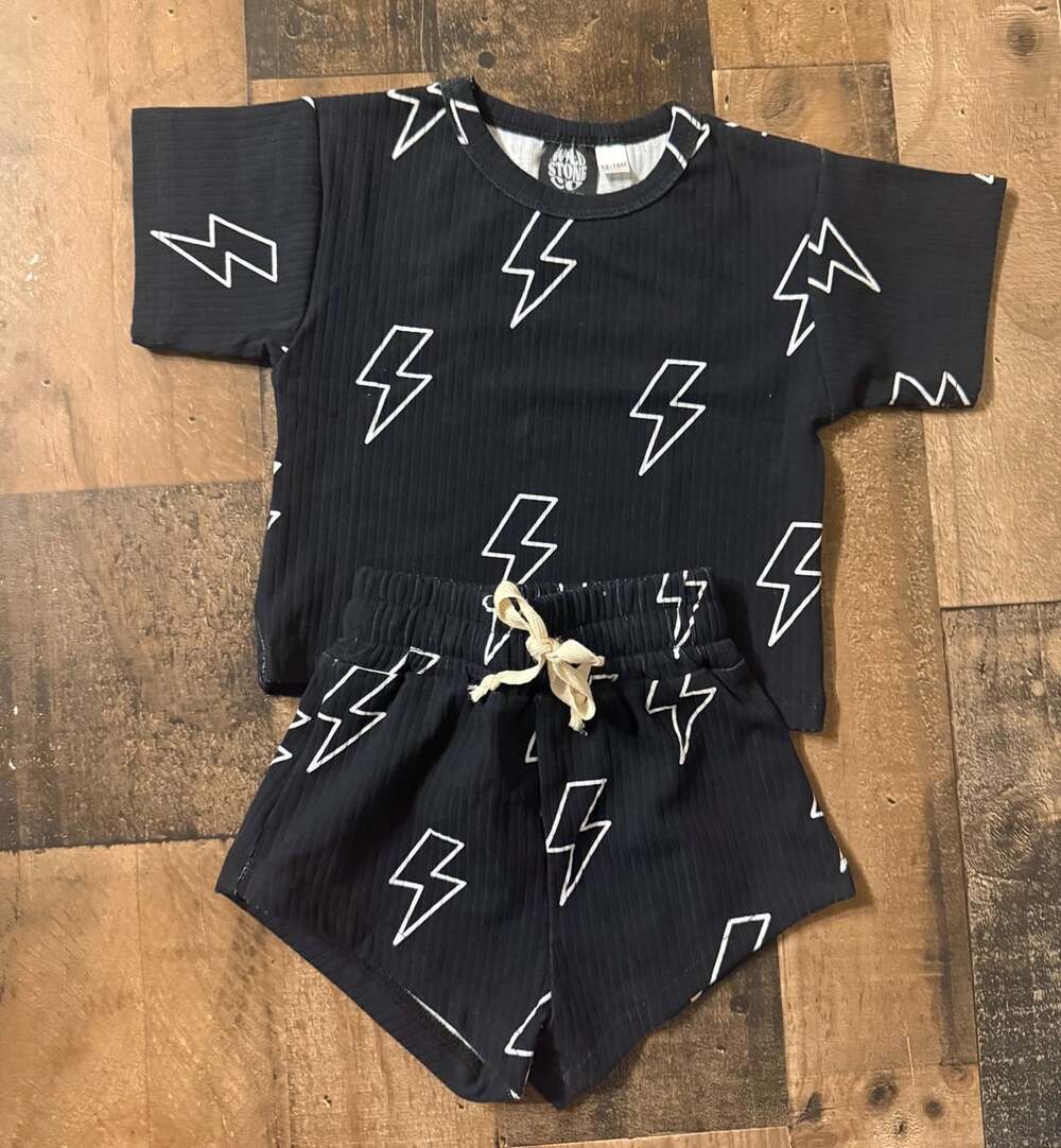 Size 12-18m Wild Stone Co. Black Lightning Bolt Ribbed Top and Shorts Set